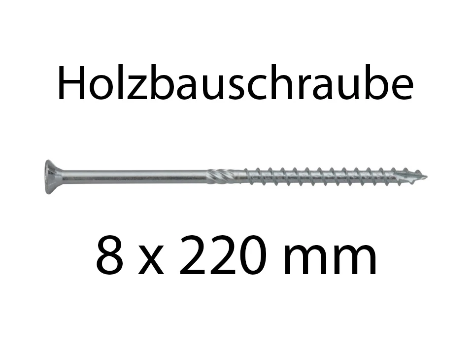 <p><strong>Holzbauschraube 8 x 220 mm</strong></p><p>Stahl, verzinkt TX40, Stückweise</p>